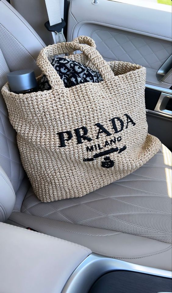 Prada Raffia Bag Handbag Beach Bag for Summer - Brown product image 3, provided for visual reference and product detail