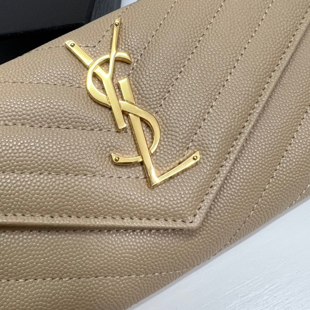 YSL Long Wallet Beige Leather Gold Tone 10772 19cm product image 6, provided for visual reference and product detail review