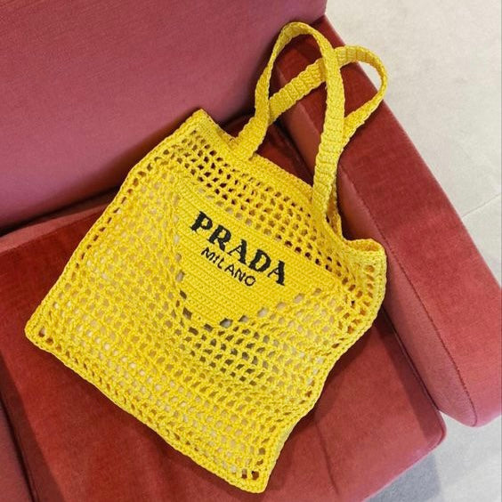 Prada Women Natural Crochet Tote Bag-Yellow product image 2, provided for visual reference and product detail review