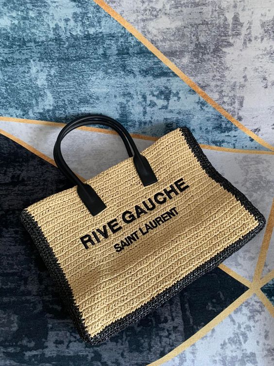 Saint Laurent Rive Gauche Tote Bag in Raffia and Leather - Straw product image 2, provided for visual reference and product