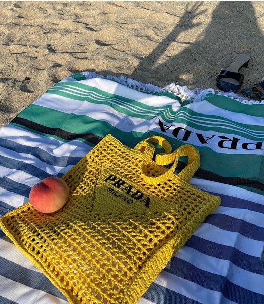 Prada Women Natural Crochet Tote Bag-Yellow product image 4, provided for visual reference and product detail review