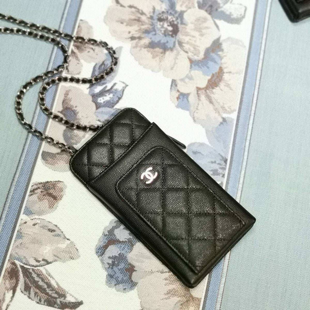 Chanel Quilted CC Phone Holder Wallet - Metallic Ivory product image 2, provided for visual reference and product detail