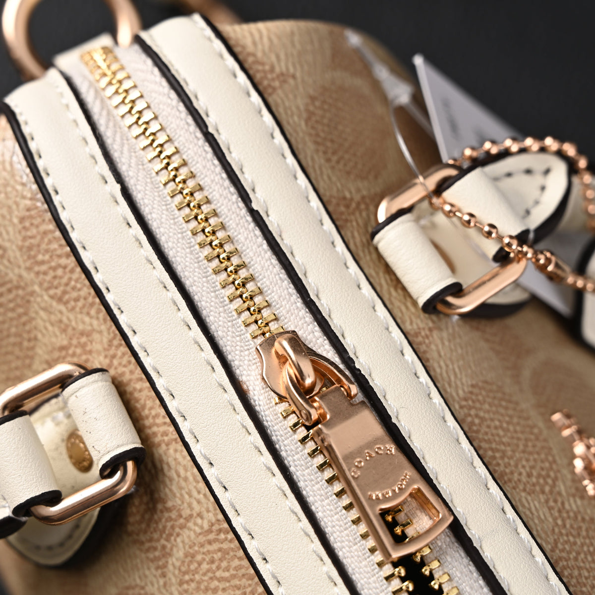 Coach Rowan Satchel – Signature Canvas Top Handle Bag with Crossbody Strap (Khaki/Chalk) product image 7, provided for