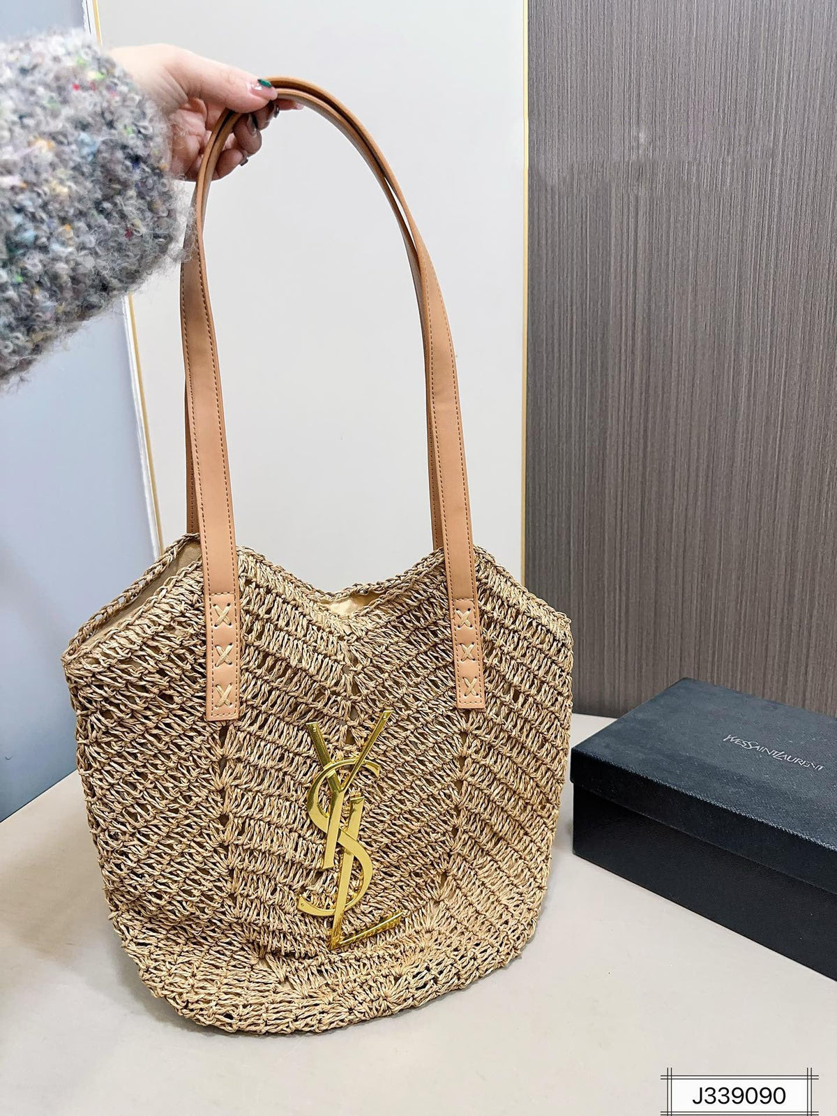 YSL Saint Laurent Vacation Casual Raffia Woven Tote Bag product image 1, provided for visual reference and product detail