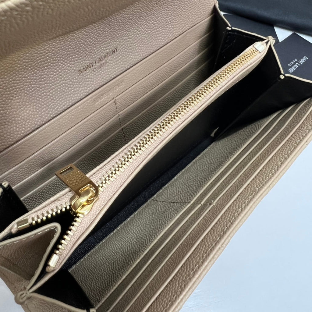 YSL Long Wallet Beige Leather Gold Tone 10772 19cm product image 5, provided for visual reference and product detail review