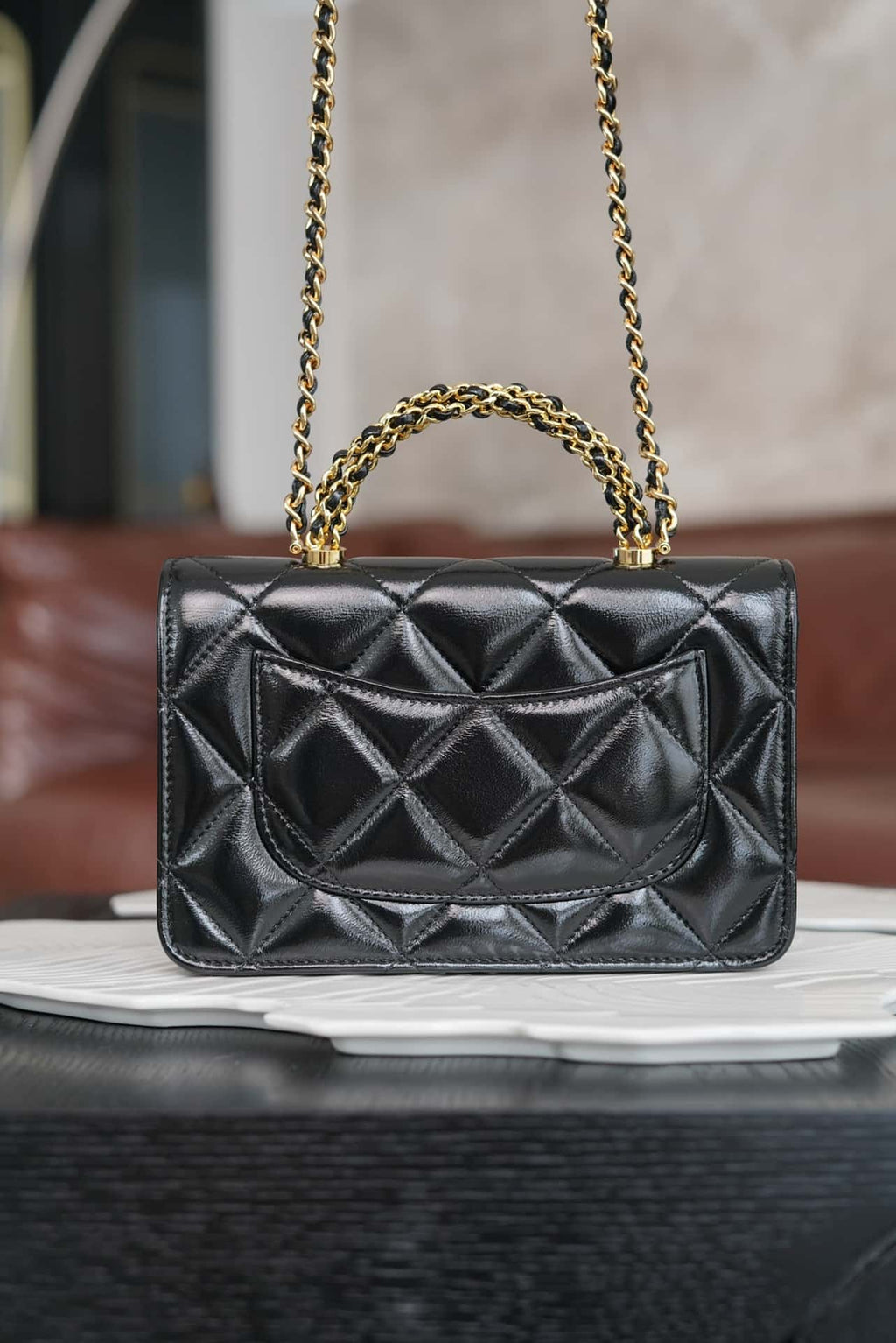 Chanel 24B WOC Top Handle in Black Shiny Lambskin GHW product image 5, provided for visual reference and product detail