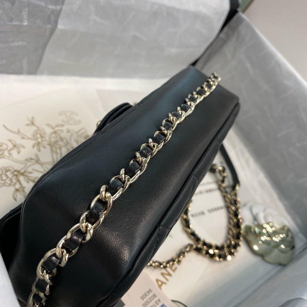 Chanel Pearl Logo Strap Flap Bag Black product image 4, provided for visual reference and product detail review