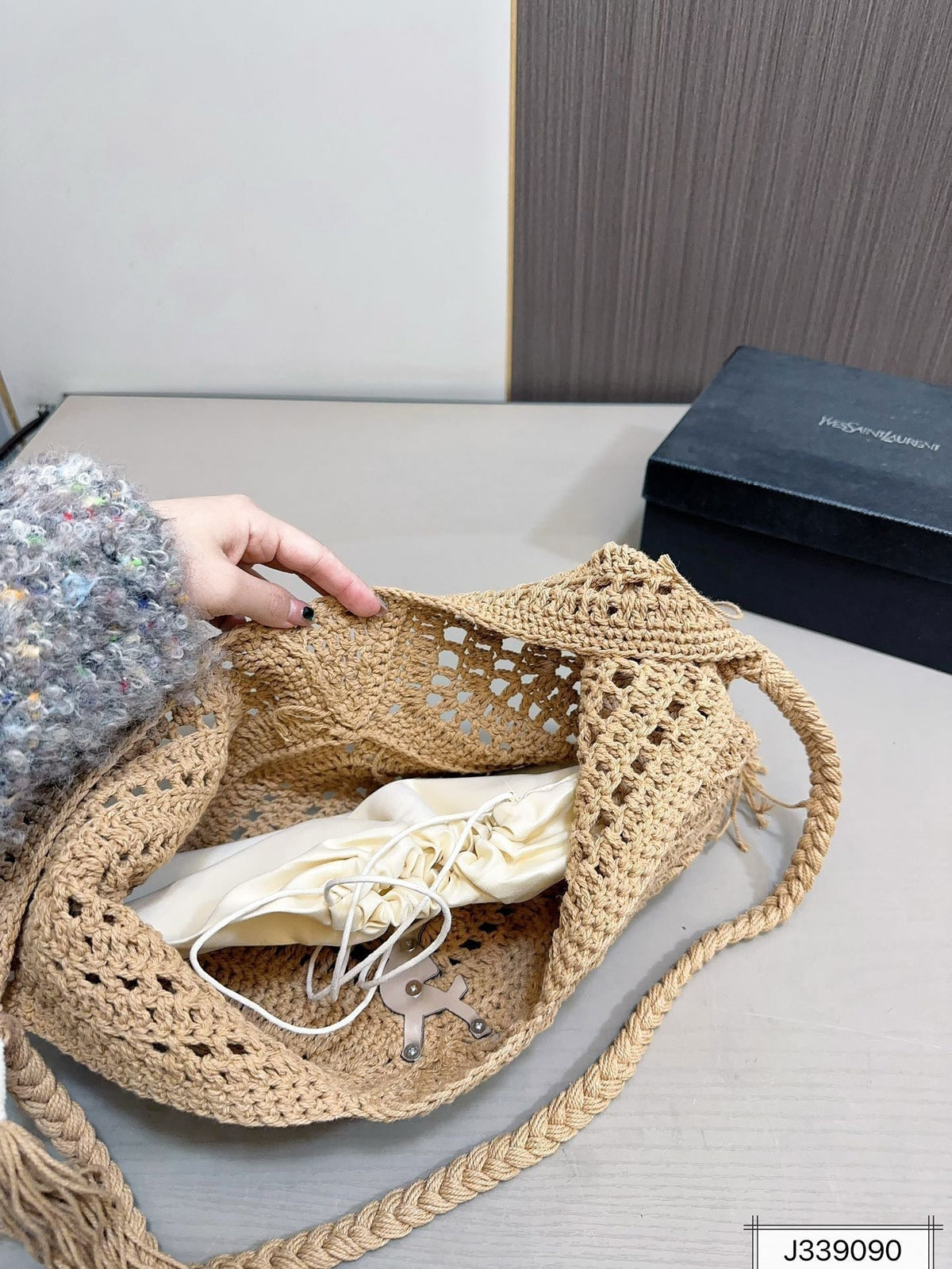 Saint Laurent YSL Raffia Tote Bag Beach Casual - Brown product image 9, provided for visual reference and product detail