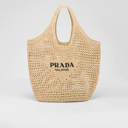 Prada Raffia Tote Bag-Khaki product image 2, provided for visual reference and product detail review