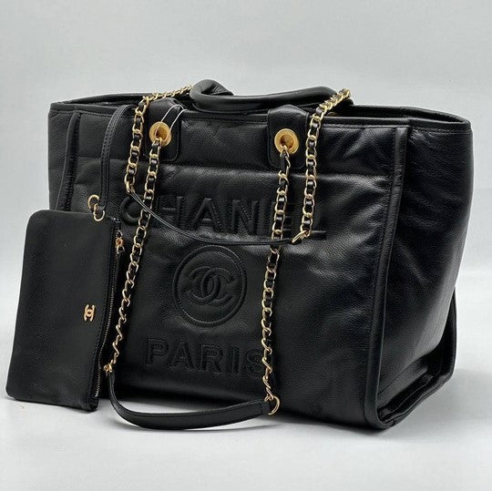 Chanel Deauville Em Couro Preta Italiana Bag - Black product image 3, provided for visual reference and product detail review
