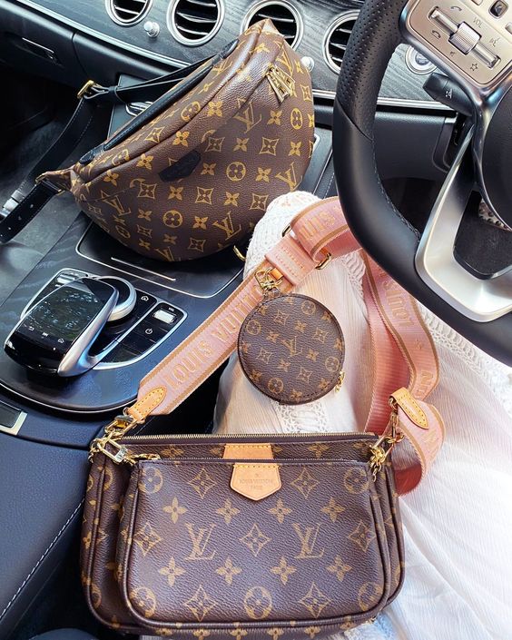 LV Multi Pochette Accessoires Monogram Canvas Crossbody Shoulder Bag with Pink Strap and Two Pouches product image 5,