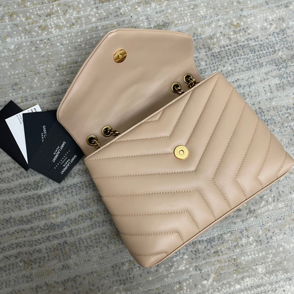 YSL Small Loulou 23 Beige Leather Gold Shoulder Bag product image 4, provided for visual reference and product detail review
