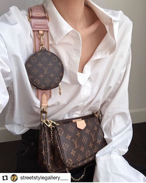 LV Multi Pochette Accessoires Monogram Canvas Crossbody Shoulder Bag with Pink Strap and Two Pouches product image 2,