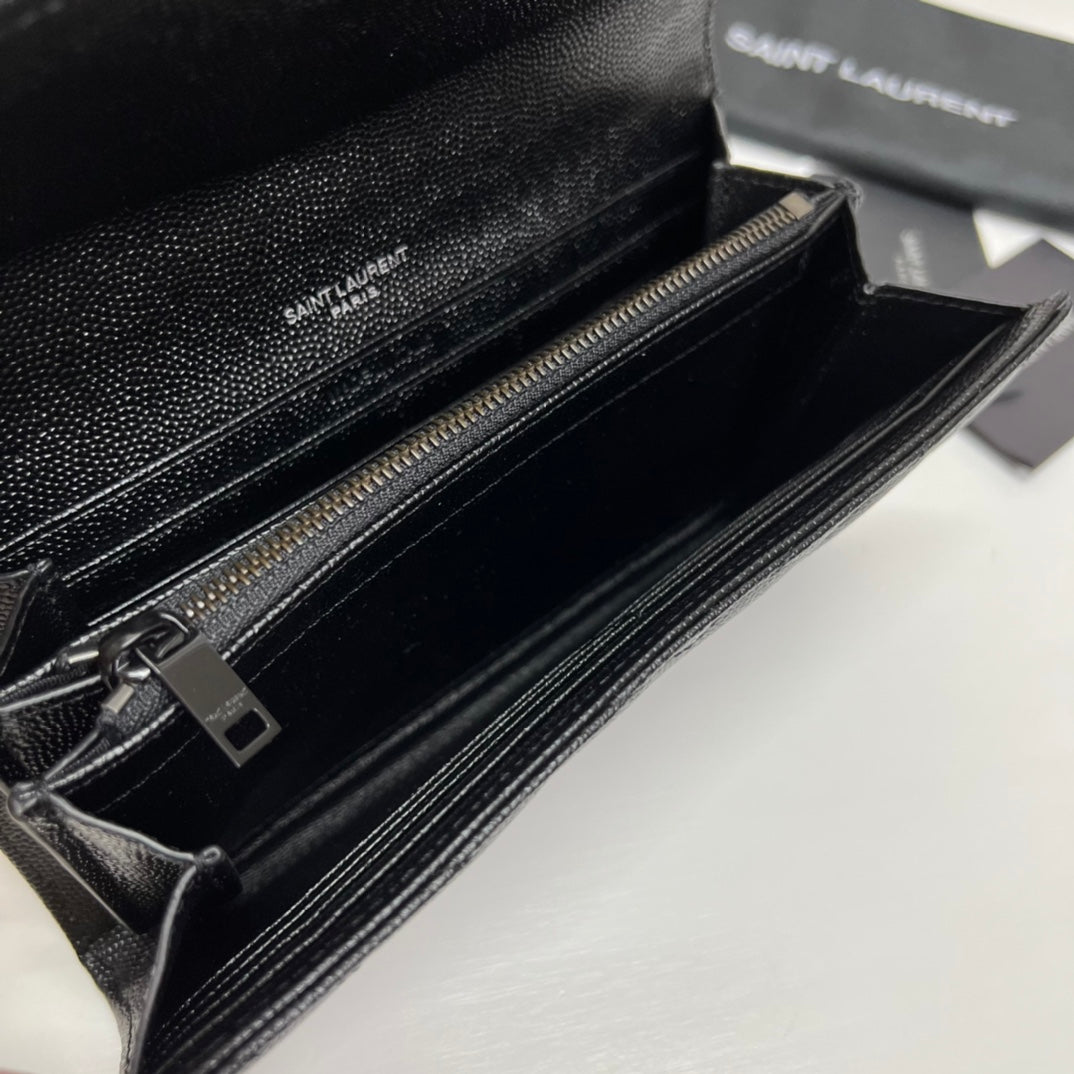 YSL Long Wallet Black Leather Black Tone 10767 19cm product image 4, provided for visual reference and product detail review