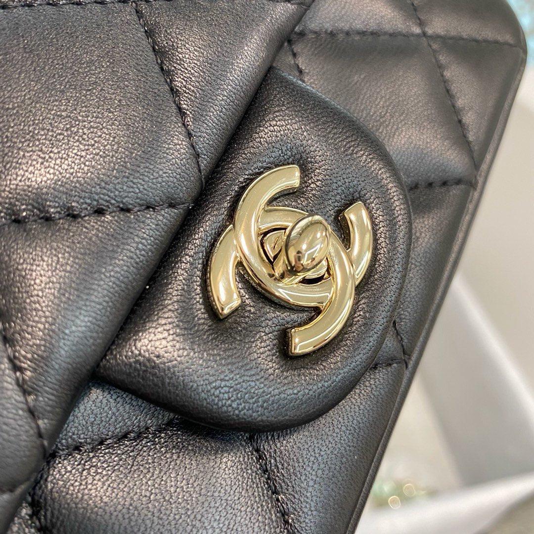 Chanel Pearl Logo Strap Flap Bag Black product image 8, provided for visual reference and product detail review