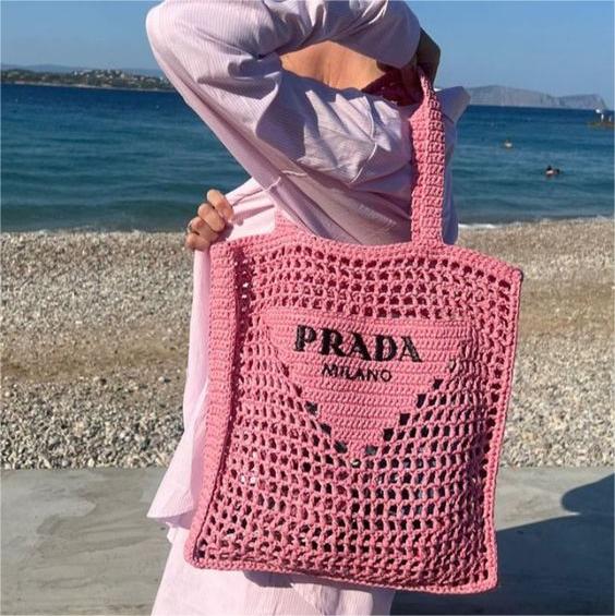 Prada Women Natural Crochet Tote Bag-Pink product image 1, provided for visual reference and product detail review