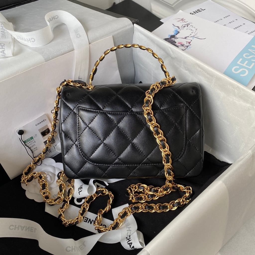 Chanel Flap Bag Gold Top Handle Black product image 2, provided for visual reference and product detail review