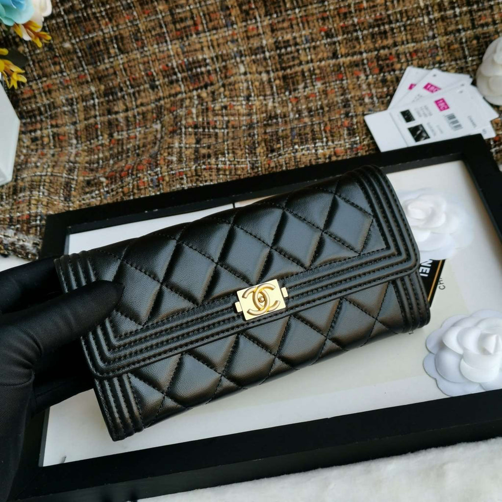 Chanel Boy Long Flap Wallet Lambskin - Black product image 1, provided for visual reference and product detail review