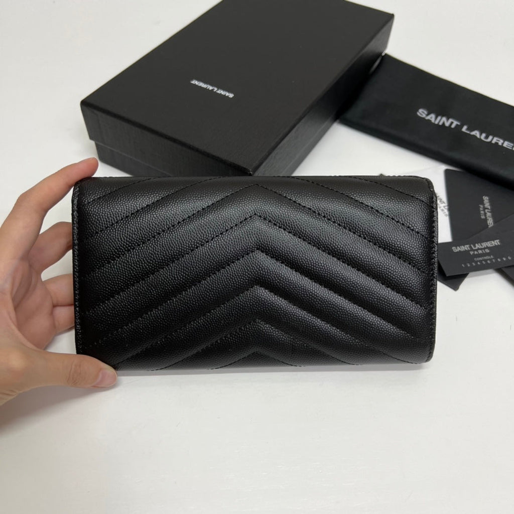 YSL Long Wallet Black Leather Gold Tone 10769 19cm product image 2, provided for visual reference and product detail review