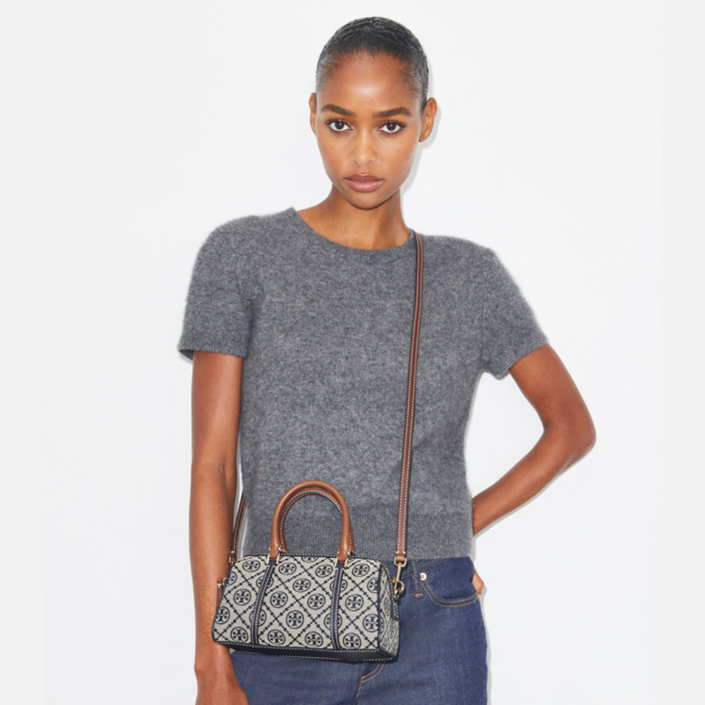 Tory Burch Monogram Mini Barrel Bag - Navy product image 5, provided for visual reference and product detail review