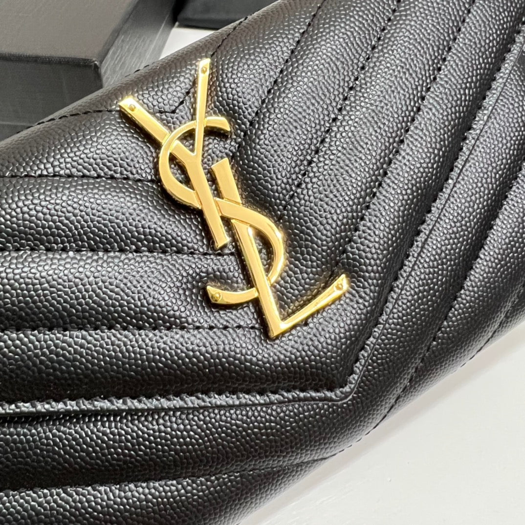 YSL Long Wallet Black Leather Gold Tone 10769 19cm product image 6, provided for visual reference and product detail review