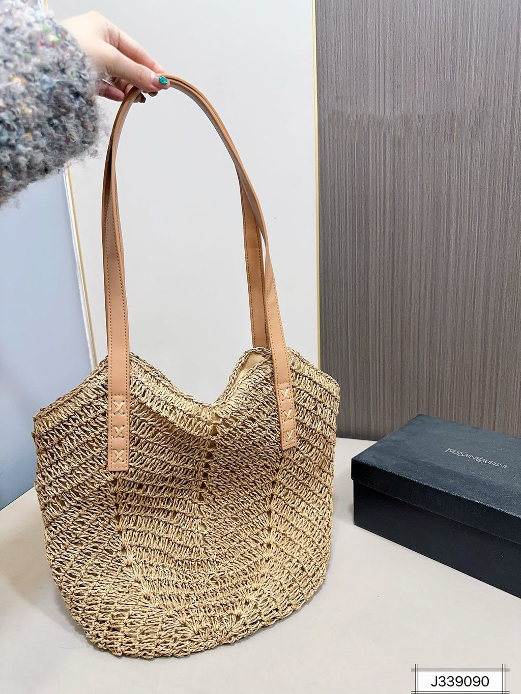 YSL Saint Laurent Vacation Casual Raffia Woven Tote Bag product image 6, provided for visual reference and product detail
