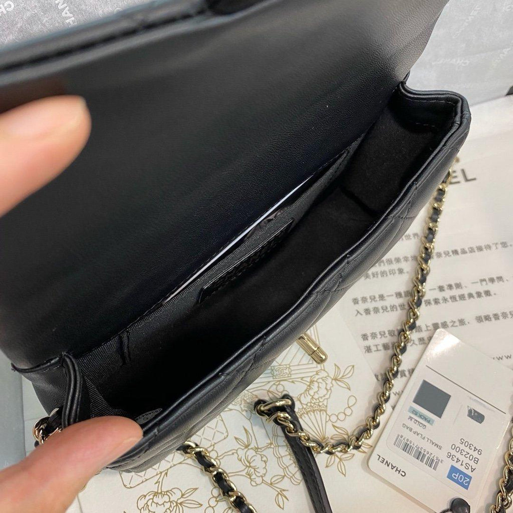 Chanel Pearl Logo Strap Flap Bag Black product image 6, provided for visual reference and product detail review
