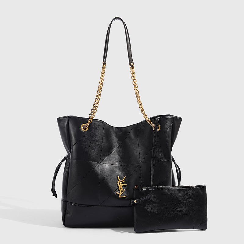 YSL Jamie 4.3 Large Pochon Leather Tote Bag - Black product image 1, provided for visual reference and product detail review