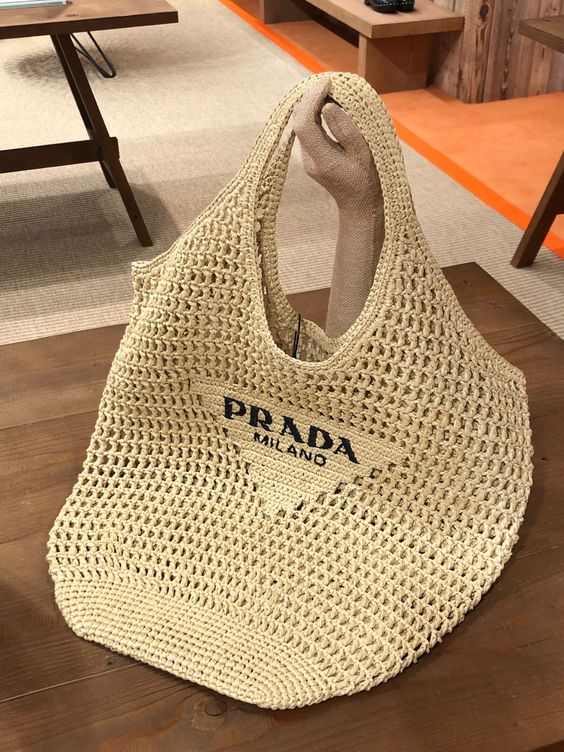 Prada Raffia Tote Bag-Khaki product image 4, provided for visual reference and product detail review