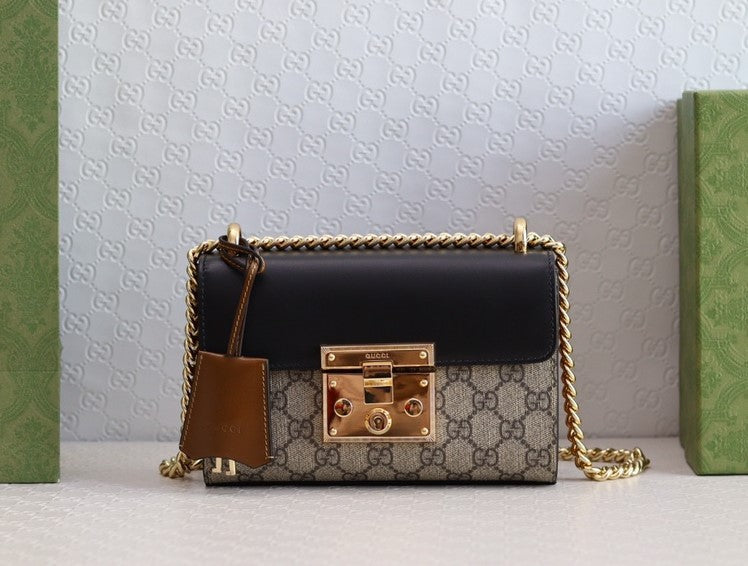 Gucci Padlock 20 Ophidia Leather Black Shoulder Bag product image 1, provided for visual reference and product detail review
