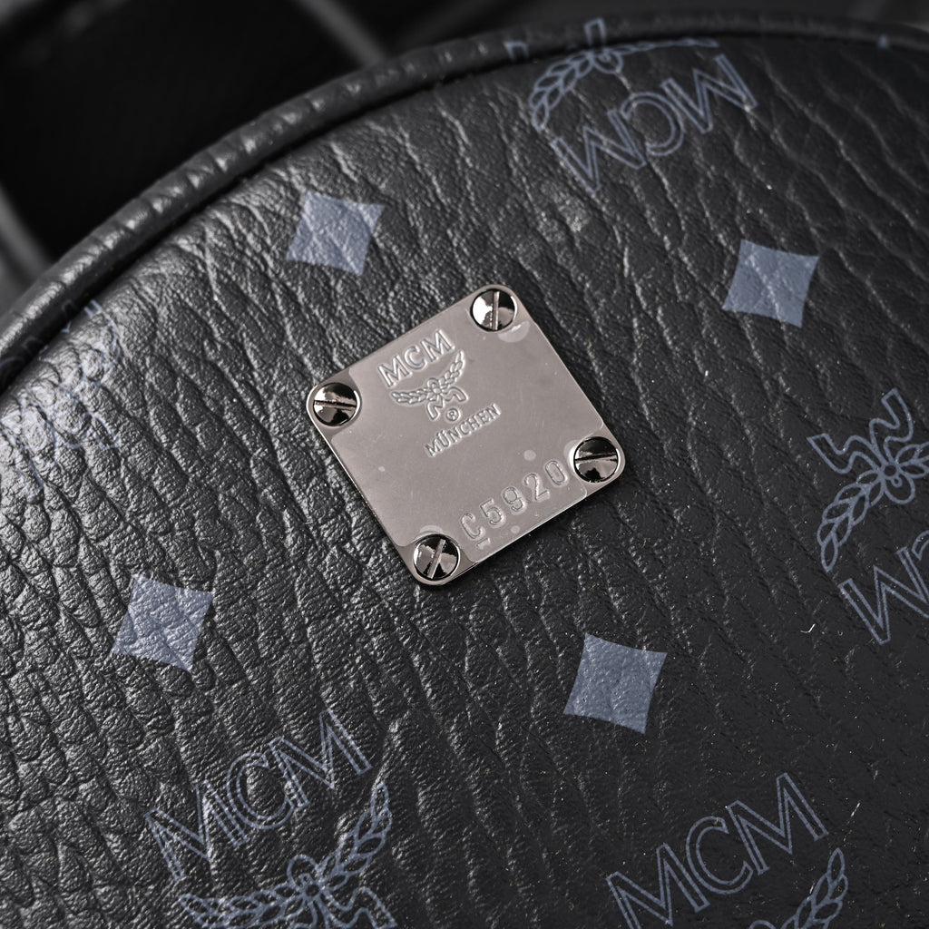 Mcm Stark Visetos Medium Backpack – Black Monogram with Studded Detailing - Black Monogram Print product image 2, provided