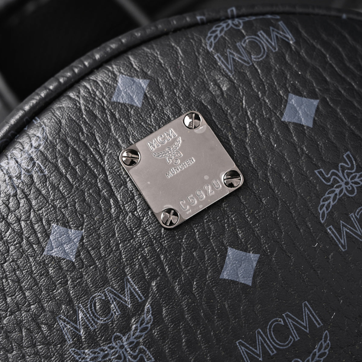Mcm Stark Visetos Medium Backpack – Black Monogram with Studded Detailing - Black Monogram Print product image 2, provided