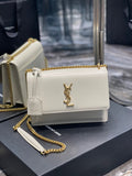 YSL Medium Sunset Bag 22 White Lambskin Gold Tone product image 1, provided for visual reference and product detail review