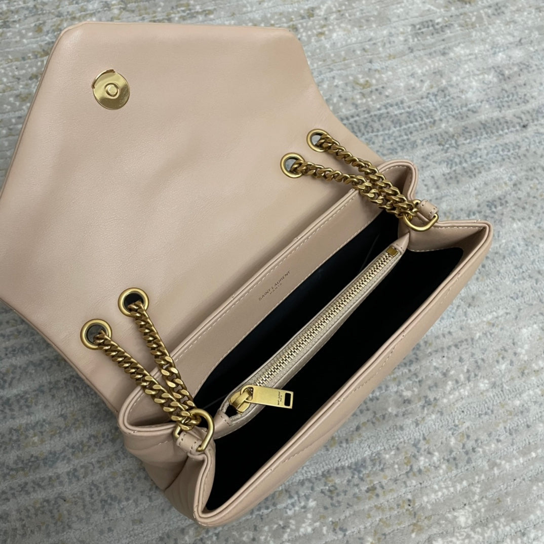 YSL Small Loulou 23 Beige Leather Gold Shoulder Bag product image 3, provided for visual reference and product detail review
