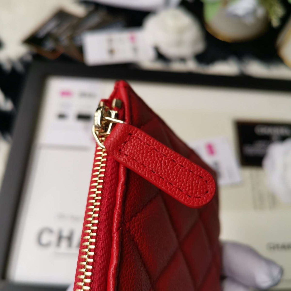 Chanel Caviar Quilted Zip Boy Pouch - Red product image 6, provided for visual reference and product detail review