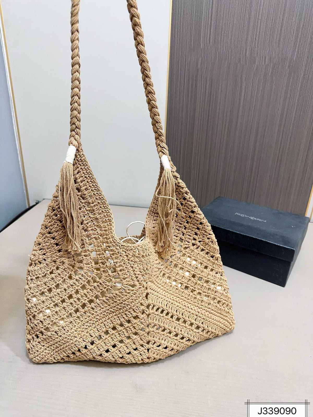 Saint Laurent YSL Raffia Tote Bag Beach Casual - Brown product image 5, provided for visual reference and product detail