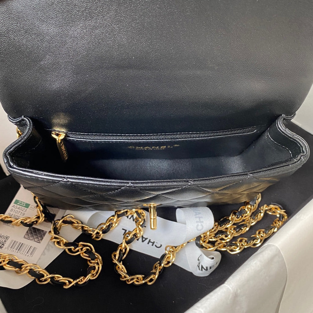 Chanel Flap Bag Gold Top Handle Black product image 6, provided for visual reference and product detail review