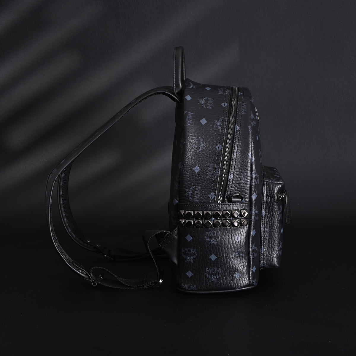 Mcm Stark Visetos Medium Backpack – Black Monogram with Studded Detailing - Black Monogram Print product image 4, provided