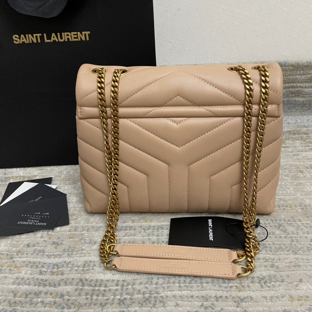 YSL Small Loulou 23 Beige Leather Gold Shoulder Bag product image 2, provided for visual reference and product detail review