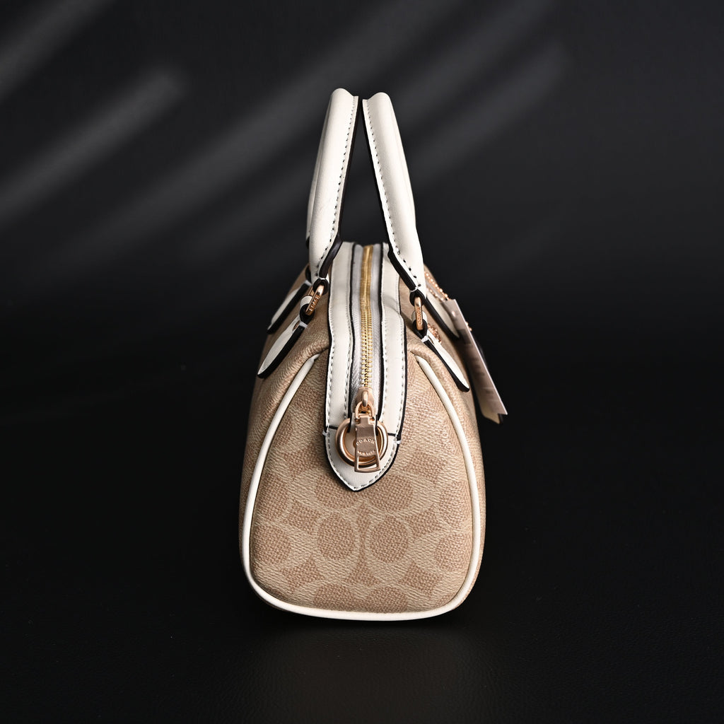Coach Rowan Satchel – Signature Canvas Top Handle Bag with Crossbody Strap (Khaki/Chalk) product image 3, provided for