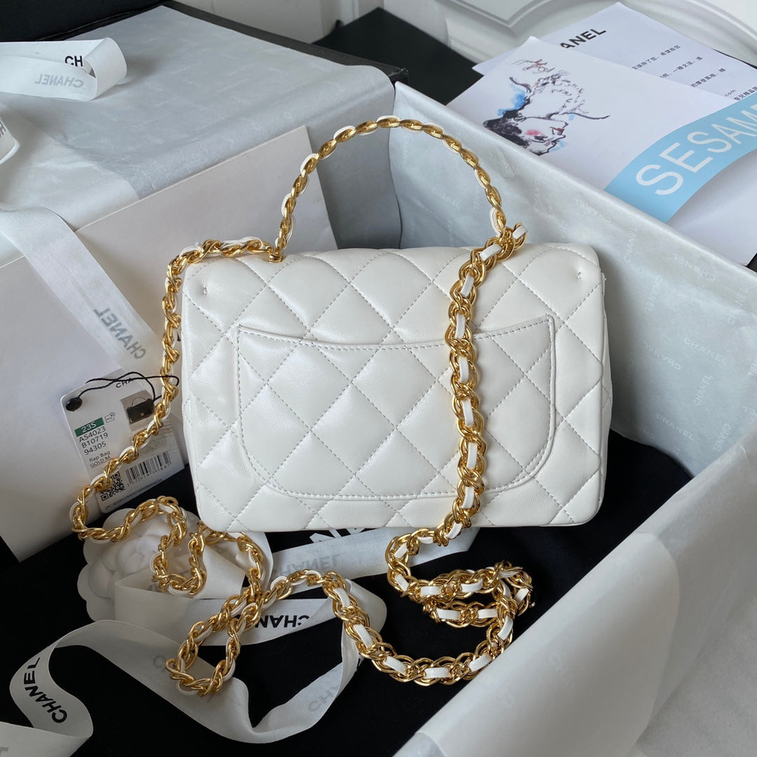 Chanel Flap Bag Gold Top Handle White product image 2, provided for visual reference and product detail review