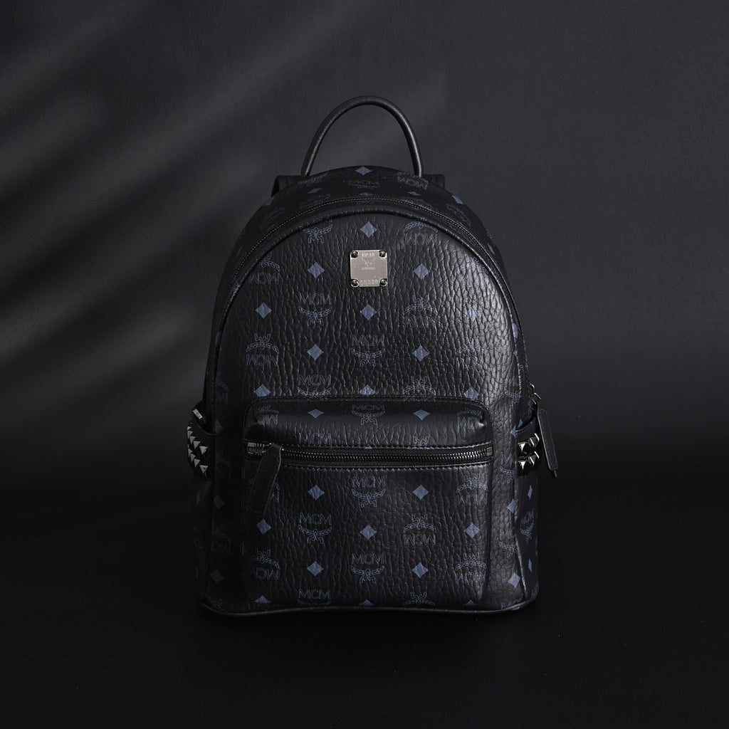 Mcm Stark Visetos Medium Backpack – Black Monogram with Studded Detailing - Black Monogram Print product image 1, provided
