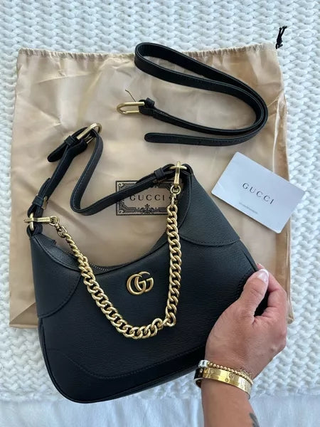Gucci Aphrodite Mini Leather Shoulder Bag - Black product image 1, provided for visual reference and product detail review