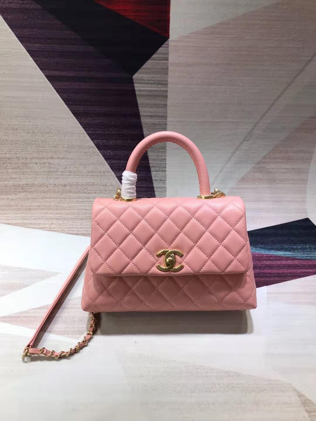 Chanel Coco Handle Gold Caviar Pink 24 cm Handbag product image 5, provided for visual reference and product detail review