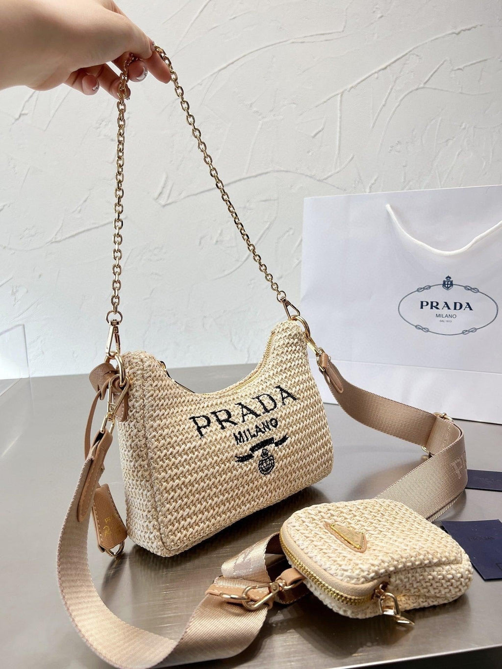Prada Handbag Re-Edition 2005 Bag 8.3X7X2.3Inch - Beige product image 8, provided for visual reference and product detail