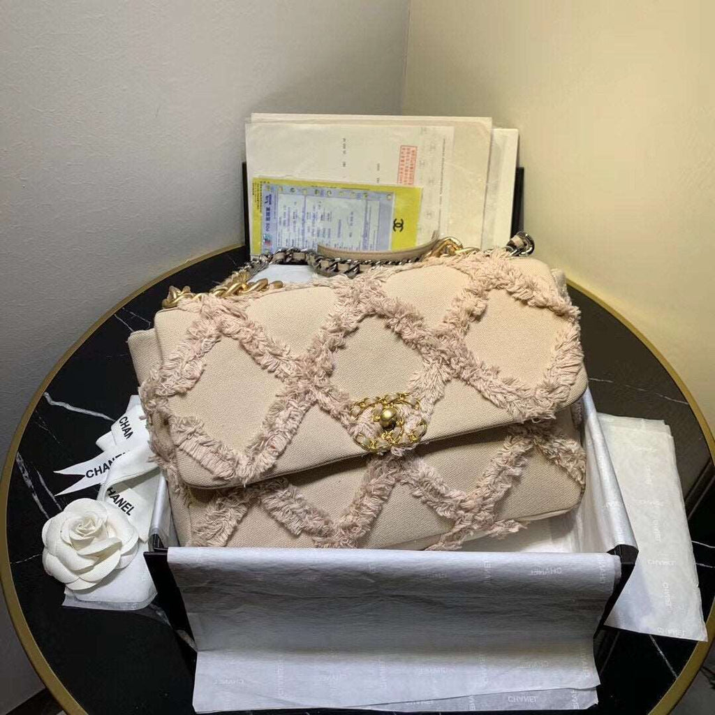 Chanel 19 Medium Denim Flap Bag Beige product image 2, provided for visual reference and product detail review