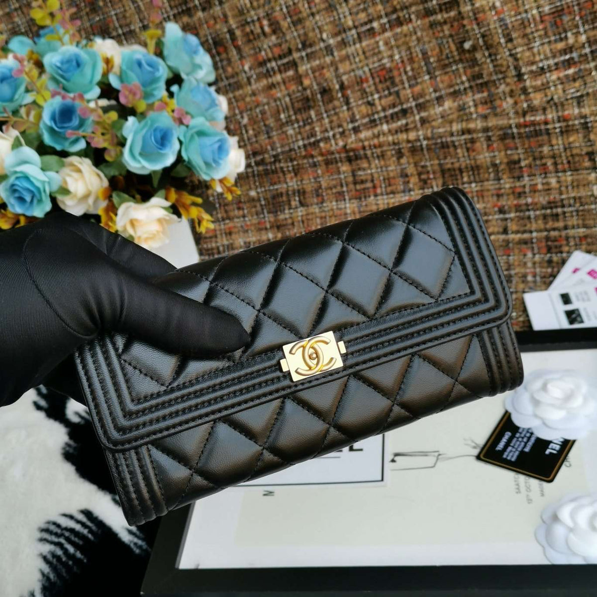 Chanel Boy Long Flap Wallet Lambskin - Black product image 3, provided for visual reference and product detail review