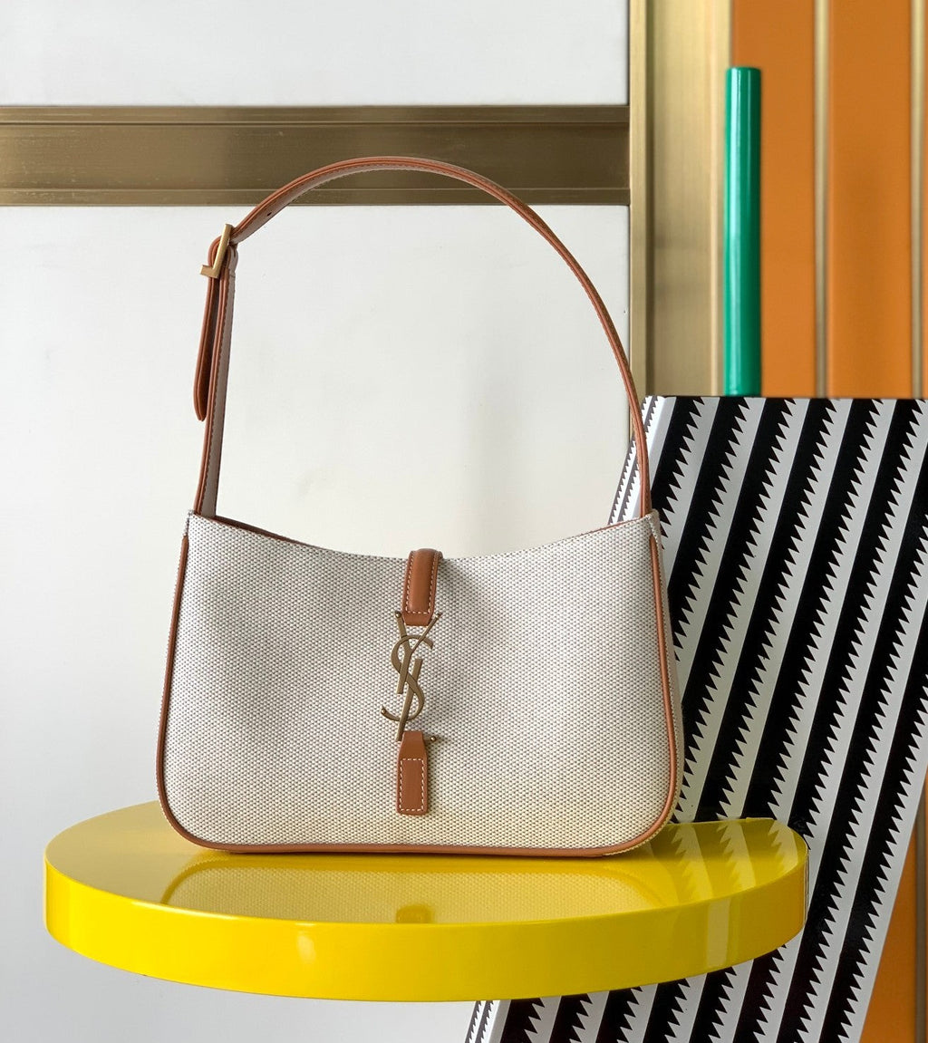 YSL Le 5 a 7 in Canvas and Leather Shoulder Bag - White product image 1, provided for visual reference and product detail