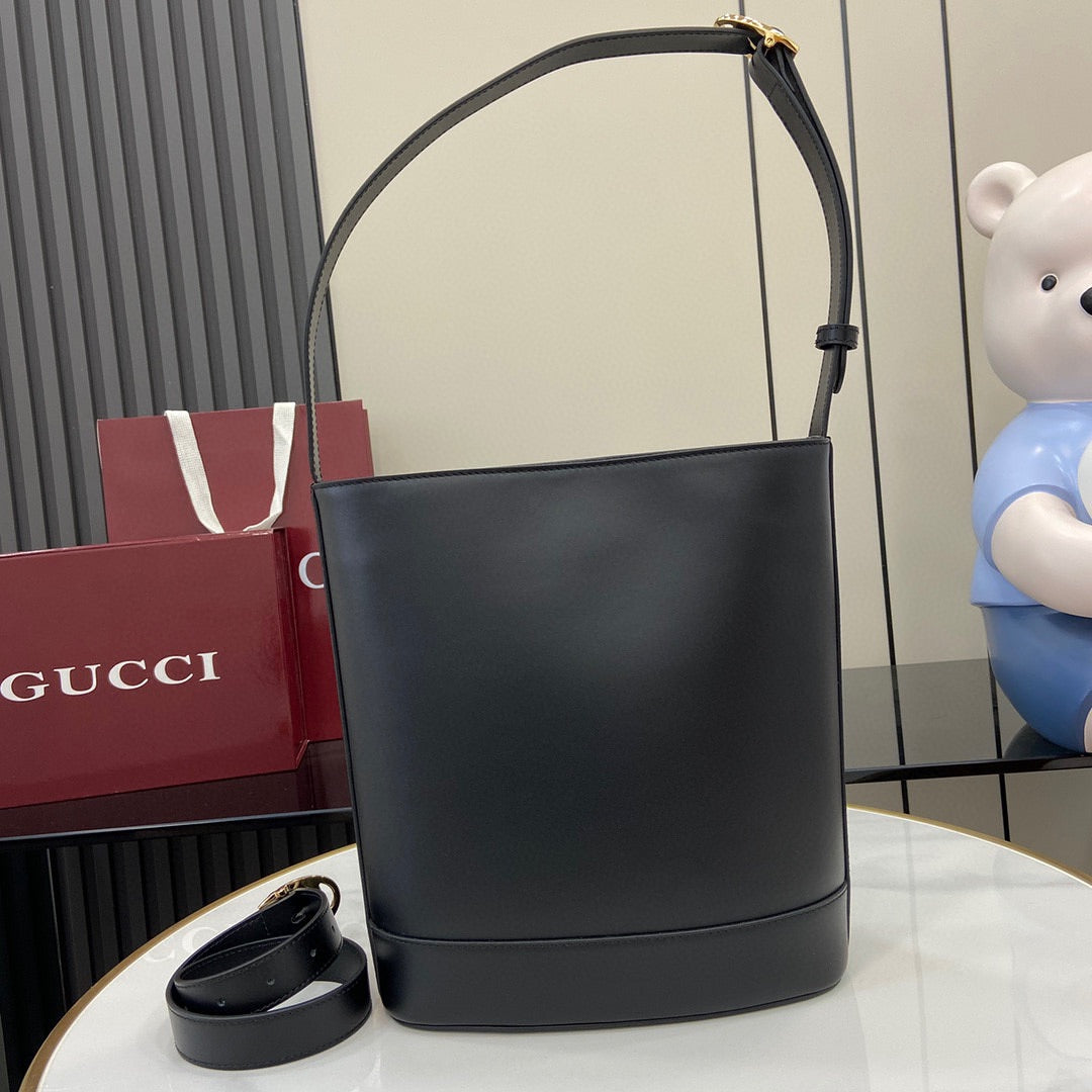 Gucci Small Horsebit Embellished Leather Bucket Bag - Black product image 13, provided for visual reference and product