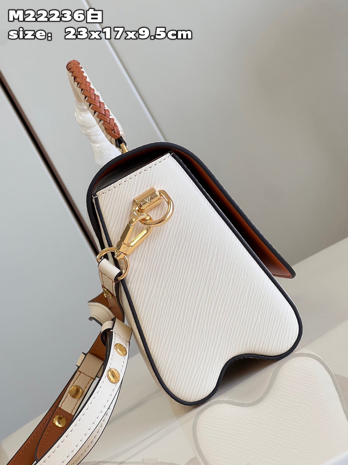LV Twist MM Epi Leather Handle Crossbody Bag with LV Twist Lock White Quartz product image 6, provided for visual reference